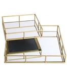 Set de 2 plateaux en métal doré et miroir carrés 30x30x5cm