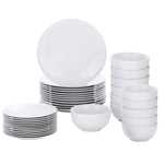 VEWEET, Series Basic, 36-Piece Tableware Set of White Porcelain Dinner Set with 27cm Dinner Plate, 19.3cm Dessert Plate, 14.2 x 7 cm Cereal Bowl, Service for 12