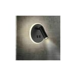 Sänglampa - Sänglampor LED Vägglampa hotell inomhuslampor vägg säng Korridor vägglampa med strömbrytare Svart 9W 3000K varmt ljus (Rund)