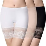 Dam Säkerhetsbyxor Spets Elastiska Cykling Säkerhetsbyxor Långa Shorts Anti-Chafing Panties Korta Leggings Boxer Shorts (3-pack)