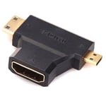 TNP Mini HDMI + Micro HDMI to HDMI Adapter Kit - HDMI Male Type C Type D to Female Type A Video Audio AV Converter Gold Plated Connector 2 in 1 Multi T Adopter