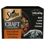 144 X 85g Sheba Craft Luxury Adult Wet Cat Food Pouches Mixed Selection In Gravy