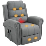 HOMCOM Fauteuil releveur électrique avec Massage et Chauffage Fauteuil Relax Salon Inclinaison réglable Repose-Pied Ajustable Lin Gris chiné