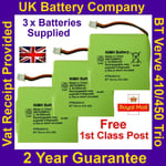 3 x New BT Verve 410 / 450 Trio Phone Batteries UK GP 5M702BMXZ 2.4V 600mAh NiMH
