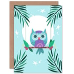 Kawaii Owl Swing Kids Children Greetings Card Plus Envelope Blank inside
