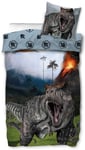 Sängkläder för barn - 140x200 cm - Brölande dinosaurie - Påslakan med 2 i 1 design - Bäddset i 100% bomull