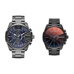 Diesel Montre Mega Chief pour Homme, Mouvement chronographe & Montre pour Homme Mega Chief, Mouvement Chronographe, Boîtier en Acier Inoxydable Noir de 59 mm avec Bracelet