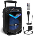 Pyle, Pa System, Active Powered Speakers, 1200W Rechargeable Outdoor Bluetooth Speaker- Portable PA System, w/ 15” Subwoofer 1” Tweeter, Microphone and Speaker, LED Lights, Recording, USB/SD
