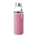 Vattenflaska glas 500ml med gummihölje - rosa