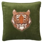 Chhatwal & Jonsson Embroidered Tiger cushion cover 50x50 cm Cactus green