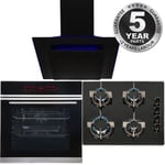 Black Touch Control 13 Function Single Oven, 4 Burner Gas Hob & Angled LED Hood