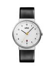 Braun Gents Qa Stainless Steel Case White Dial Black Leather Strap Watch