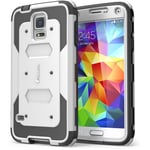 i-Blason Galaxy S5 Case, Armorbox Dual Layer Hybrid Full-body Protective Case with Front Cover and Built-in Screen Protector/Impact Resistant Bumpers (White)