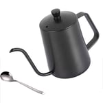 Long Narrow Spout Coffee Pot Gooseneck Tea Kettle Small Fine Stainless Pour Over Drip Coffee Pot Pour Over Coffee Kettle（Black, 350ML）