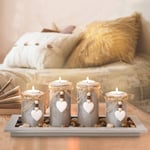 GoMaihe Candle Holder Set of 4 with Wodden Tray, Tealight Holders Vintage Candlestick Holder, Table Centrepiece Home Decor Living Room Bedroom Decoration Wedding Birthday Christmas Party Ornaments