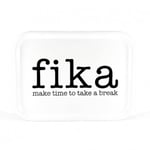 Bricka make time fika 27 x 20 cm ,vit med svart text