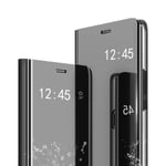 Suhctup Compatible with Samsung Galaxy S10 5G, Fashion Electroplate Mirror Smart Clear View Flip Case for Galaxy S10 5G, Translucent Standing Flip Full Body Protective Wallet Cover, Black