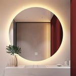 Bathroom mirror Round mirror backlit LED light mirror round wall-mounted smart with lamp mirror 50 * 50/60 * 60/70 * 70cm two-color light single touch anti-fog mirror