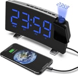 Alarm Clock Projection Alarm Clock with FM Radio,Usb Charger, 8"LED Mirror Scree