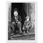 Artery8 Charlie Chaplin The Kid Photo Silent Movie Still A4 Artwork Framed Wall Art Print