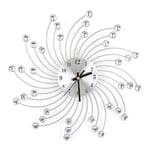Silver Wall Clock , Modern Fashion Round Design Silver Diamond-studded Wall Clock with Swirl Lines, Art 3D Crystal Mute Wall Clock, Metal Needle Wall Décor Clock for Living Room Bedroom, Crystal