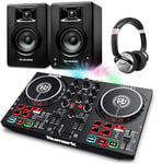 Set DJ débutant - Platine DJ avec lumières et Table de Mixage, Enceintes Actives 120W et casque DJ inclus