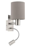 Pasteri Satin Nickel Metal And Fabric Wall Light With Integrated LED Adjustable Reading Light