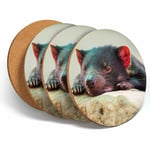 4 Set - Sleepy Tasmanian Devil Coasters - Kitchen Drinks Coaster Gift #2202