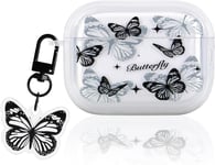 Butterlfy Case for Airpod Pro 2Nd Generation 2022 Clear with Cute Keychain Black