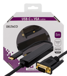 DELTACO USB-C - VGA, QWXGA 2048x1152 60Hz, 5m, DP 1.2 Alt Mode,