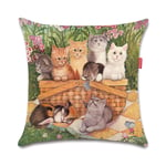 WEIANG Cushion Cover Double-sided Retro Cute Garden Cat Lovely Pillow Cover Case For Home Sofa 45x45cm