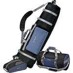 Samsonite Golf Deluxe 3 Piece Golf Travel Set with Wheeling Travel Cover Golf Bag, Duffel Bag, & Shoe Bag, Blue/Black