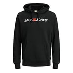 JACK & JONES Men's Corporate Logo Hooded Sweatshirt Casual Jumper Regular Fit, Colours:Black, Size Sweater:XS