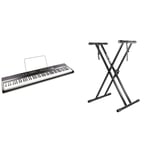 RockJam 88 Key Digital Piano with Full Size Semi-Weighted Keys, Power Supply, Sheet Music Stand & XX-363 Xfinity Doublebraced Pre Assembled Keyboard Stand with Locking Straps & Lessons