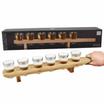 6 Shot Glasses 40ml Wooden Serving Tray Holder Whisky Vodka Tequilla Party Drink