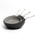 MasterClass Set of 3 Pieces Cast Aluminium Fast-heating Frying Pans and a Wok