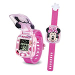 VTech - Disney Junior, La Montre-Jeu Interactive de Minnie, Montre à Clapet avec Écran Animé, Bracelet Souple, 8 Cadrans, 4 Jeux Éducatifs, Cadeau Enfant de 3 Ans à 7 Ans - Contenu en Français