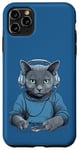 Coque pour iPhone 11 Pro Max Casque D'écoute Musicien Chat Bleu Russe Chat Gamer Chats
