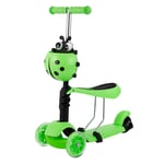 Children Scooter Three-Wheel Flashing Raised Lowered Height Adjustable Handlebar Kick Scooter for Kids Toddler Aged 1-12 Years 2 in 1 Pedal Skate Girls Boys,Green