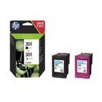 New Genuine HP 301 Original 2 Ink Cartridges - Pack, Black, Tri-Color N9J72AE bn