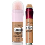 Maybelline New-York - Duo Teint - Perfecteur de Teint Illuminateur Instant Glow Perfector 4-in-1 + Anti-Cernes/Correcteur Instant Anti-Age L’Effaceur - Click Iconique (Medium)