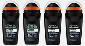 4 x L'Oréal Men Expert 5-in-1 Roll-On Deodorant Against Odours Moisture Bacteria