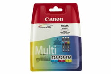 Genuine Original Canon CLI-526 3 Ink Cartridges Cyan Magenta Yellow Multipack