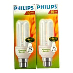 PHILIPS 14w Equivalent To 75w B22 Energy Saving Light Bulbs NEW (X2)