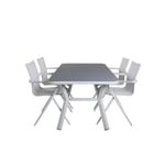 Virya Ensemble table et chaises de jardin, table 90x160cm et 4 chaises alu Alina, blanc, gris.