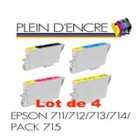 Pack T0715 de 4 cartouches d'encre compatibles Epson T0711 Black - T0712 Cyan - T0713 Magenta - T0714 Yellow - Grande capacité - PLEIN D'ENCRE