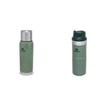 Stanley Adventure Stainless Steel Thermos Flask 1L / 1.1QT Hammertone Green – BPA-free Coffee Flask - Keeps Cold or Hot for 24 Hours & Trigger Action Travel Mug 0.35L / 12OZ Hammertone Green Leakproof