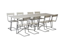 Grythyttan Stålmöbler B25 matgrupp Vitlackad ek/galvat 8 stolar & 2 bord 120 x 70 cm