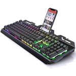 V2 104-tangenters mekaniskt tangentbord för spel, stationär dator, bärbar dator, trådbundet RGB-spel, kringutrustning med telefonhållare