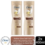 Dove Visible Glow Self-Tan Lotion Nourishing Care For Medium-Dark Skin, 2x400ml